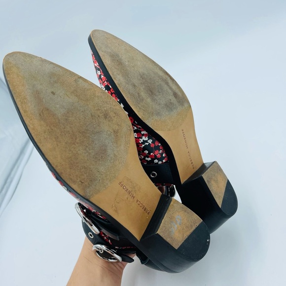 Rebecca Minkoff Kianna Cut Out Red Floral Double Buckle Ankle Boots - Picture 7 of 9